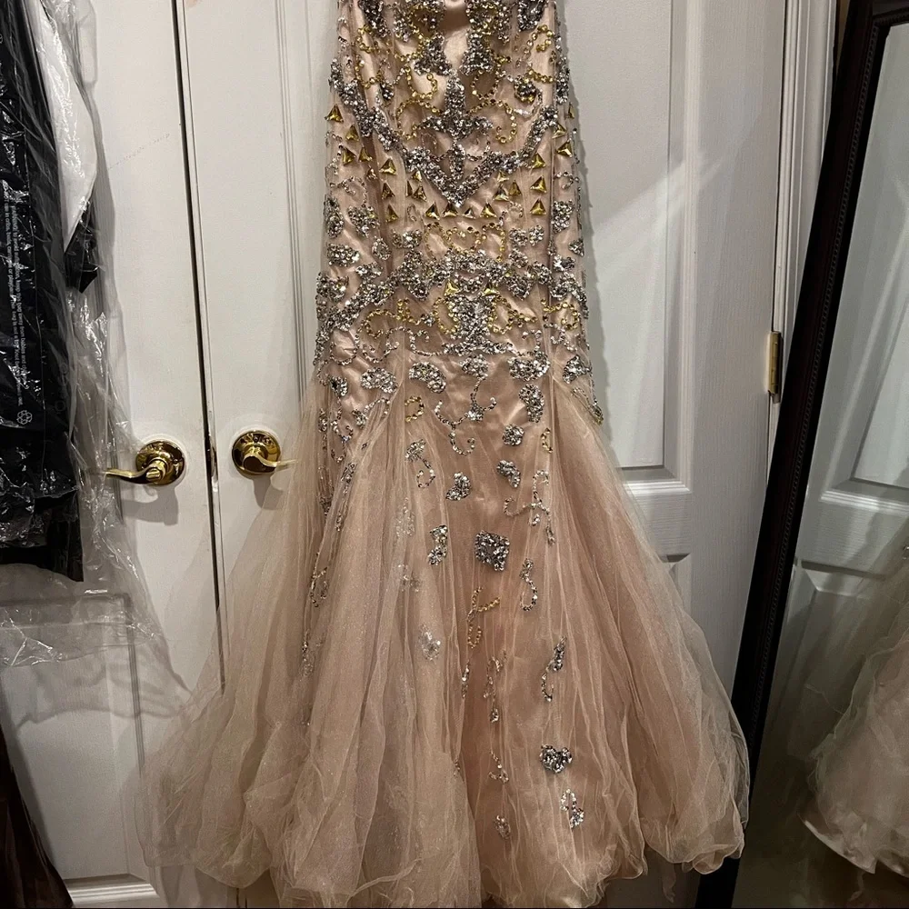 Jovani Blush Pink and Silver Embellished Strapless Mermaid Gown - Picture 8 of 9